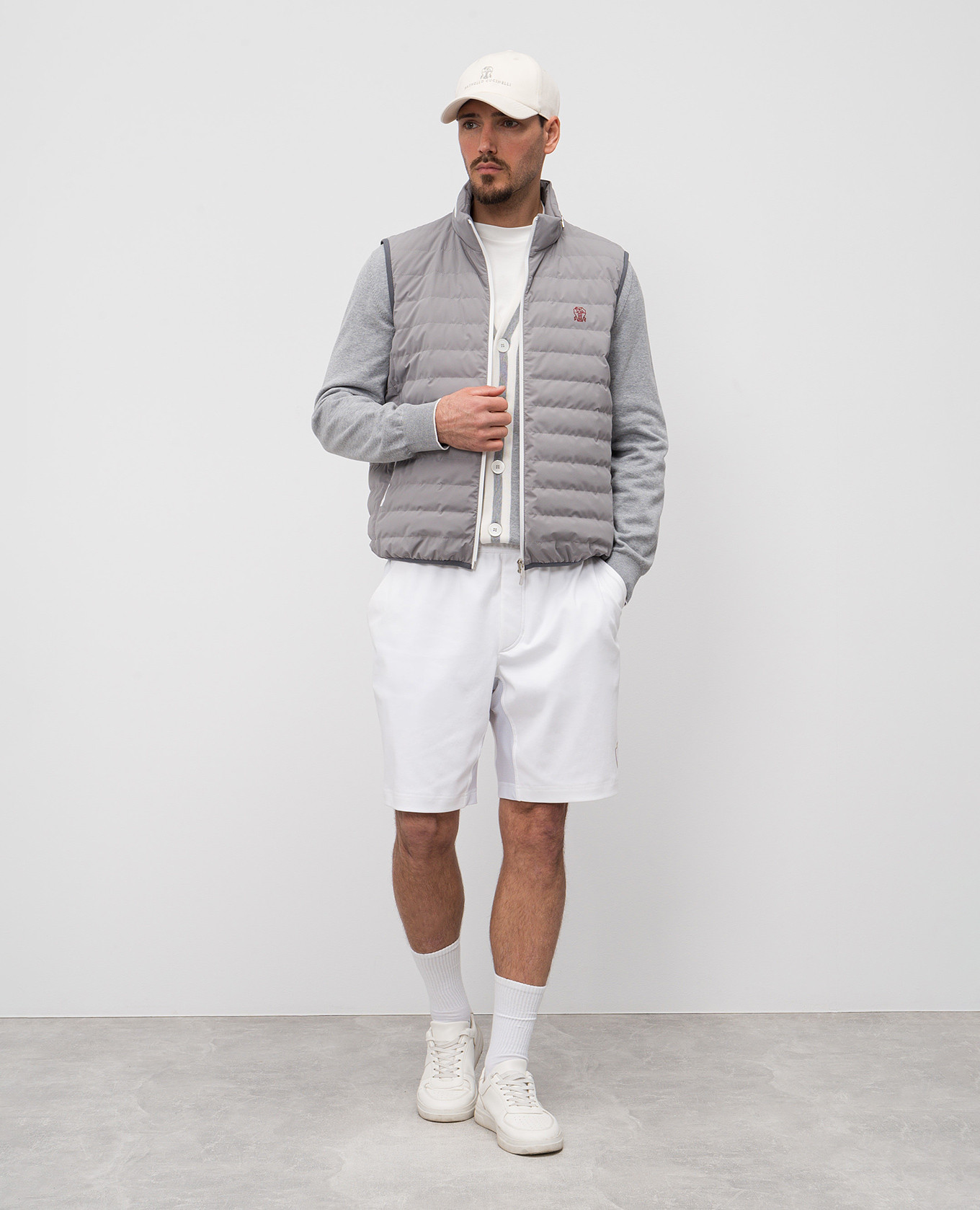 

Grey down vest with embroidered logo emblem Brunello Cucinelli