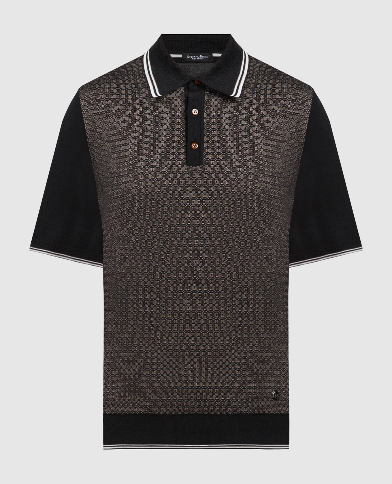 

Black polo shirt with patterned silk Stefano Ricci