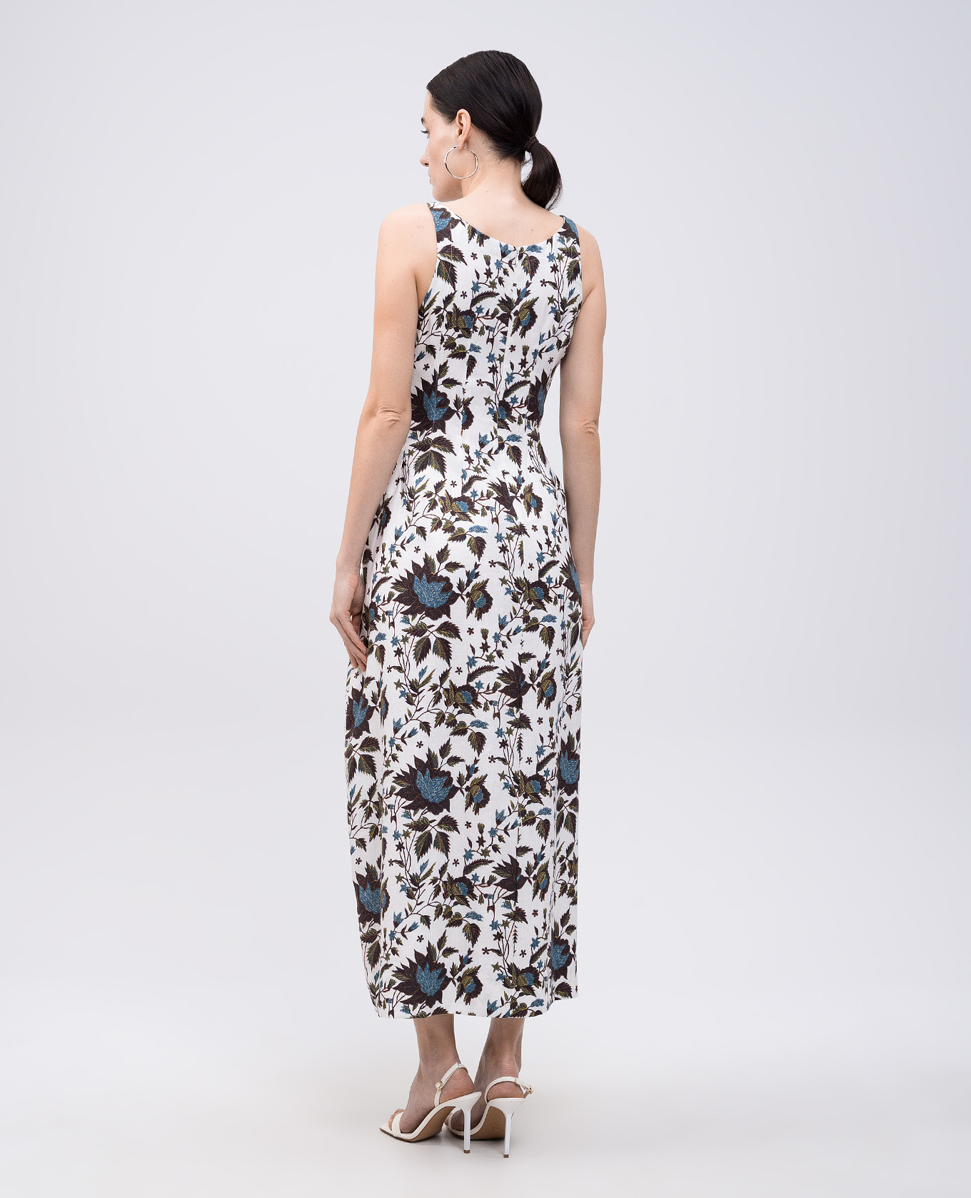 

Sanne white floral print linen midi dress Faithfull