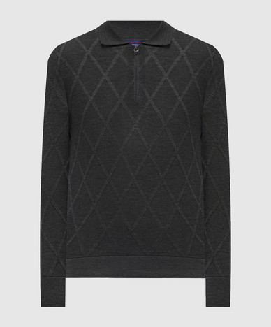 Grijs kasjmier poloshirt met geometrisch patroon