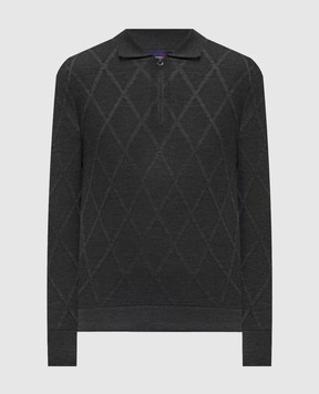 Stefano Ricci Grey cashmere polo shirt with geometric pattern W505027P30W25306