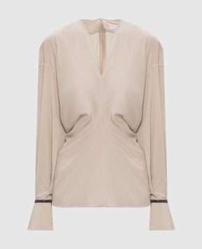 Brunello Cucinelli Beige silk blouse with monil chain MB993HB402