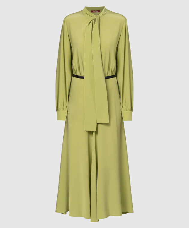slim fit dress slacks Max Mara Weekend Edolo Green FLARED SATIN DRESS – Think Bubbles main image 0