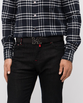 Kiton Black leather belt with monogram logo USC20PN01098
