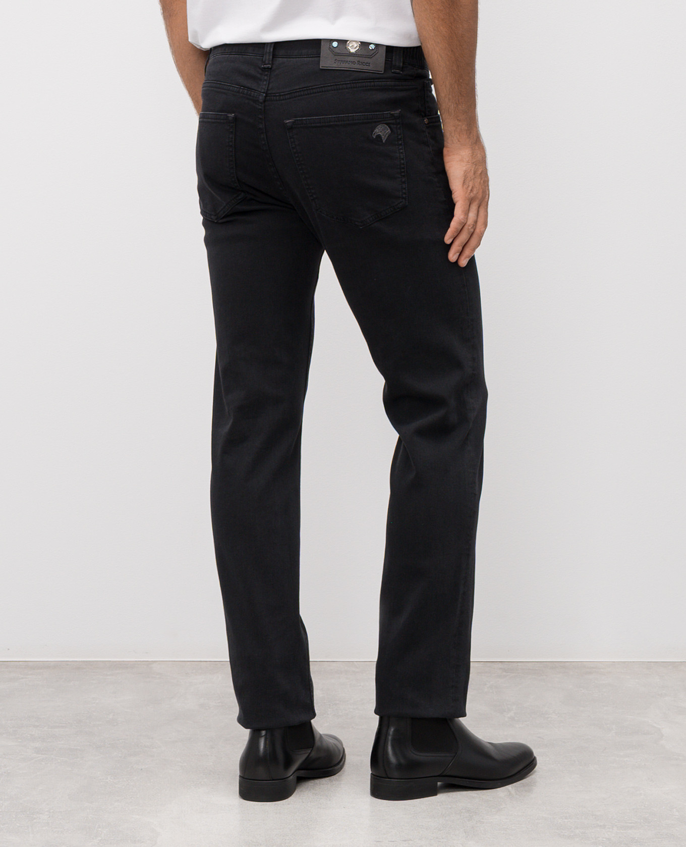 Black jeans with embroidered emblem Stefano Ricci 4