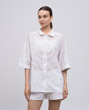 Charo Ruiz Josie White Embroidered Linen Shirt 254201