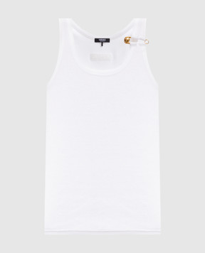 Versace White ribbed top with branded pin 10204631A15333
