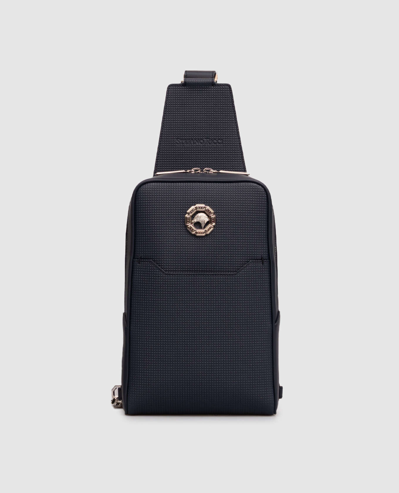 

Blue leather sling bag with palladium-plated emblem Stefano Ricci