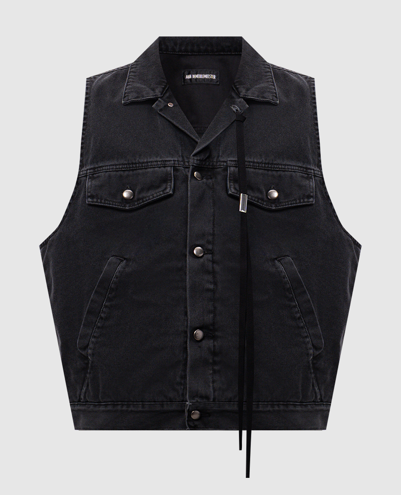 

Black denim vest with branded ribbons Ann Demeulemeester