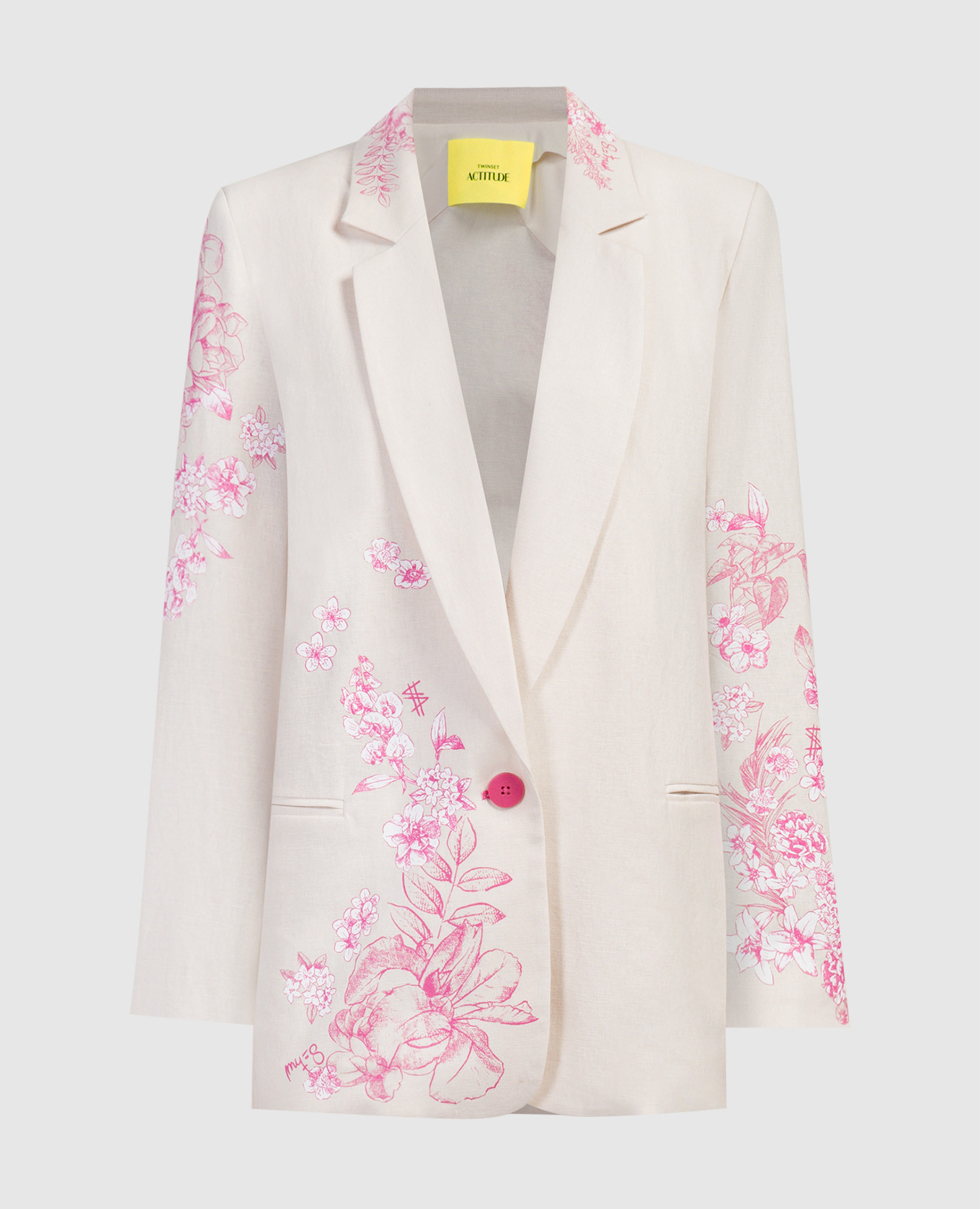Beige jacket with linen in a floral print twinset actitude
