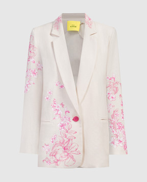 Twinset Beige jacket with linen in a floral print 241AQ2060