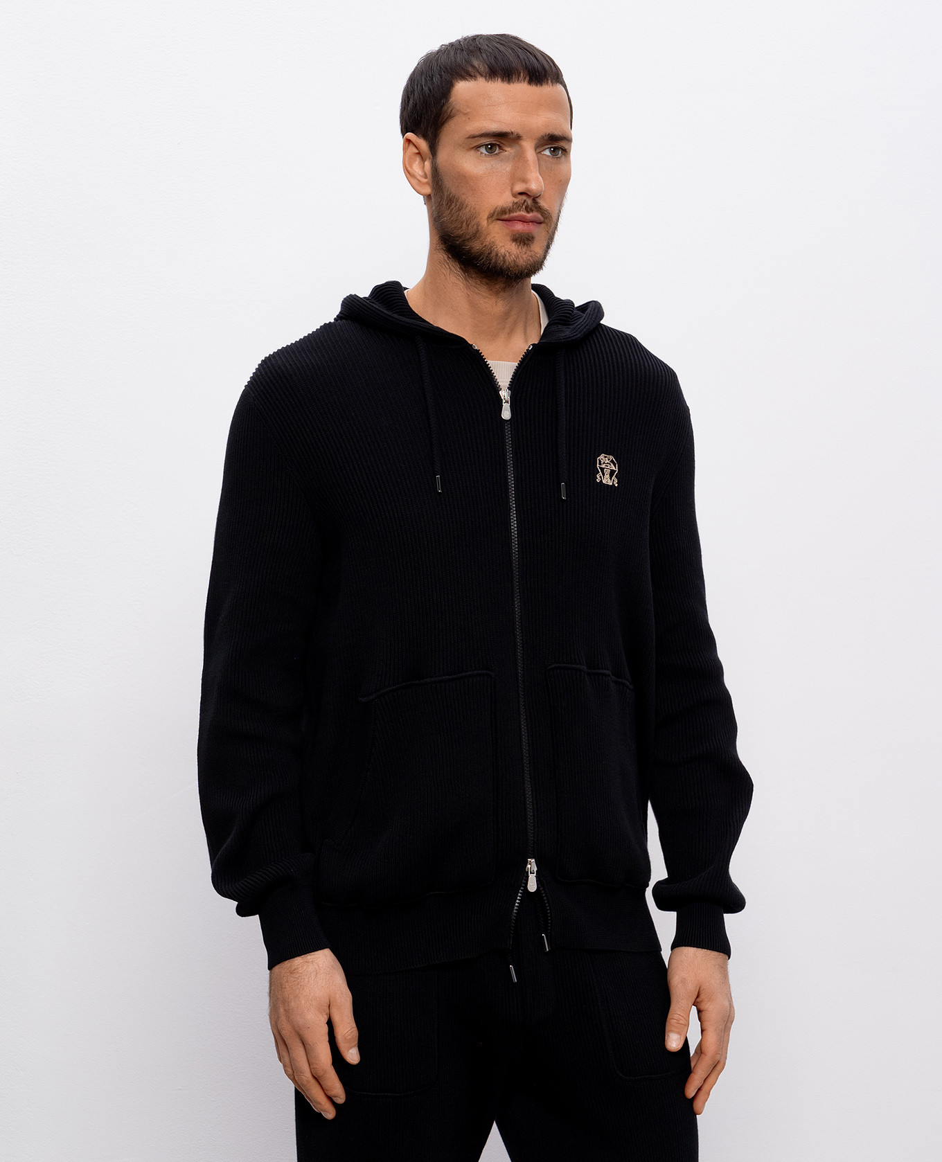 

Black sports jacket with embroidered emblem Brunello Cucinelli
