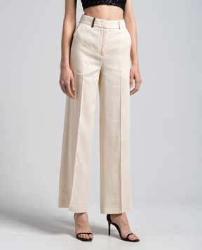 Peserico Beige flared pants with linen and lurex P0433501710