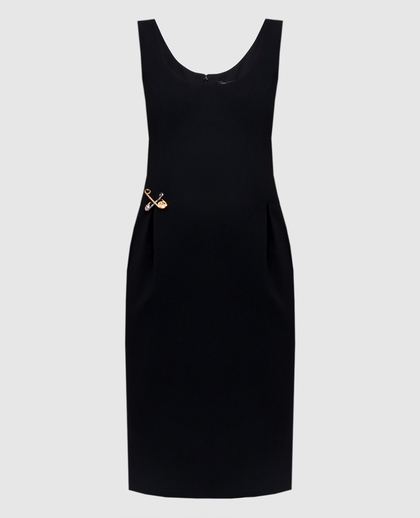 Black mini dress with decorative pins Versace