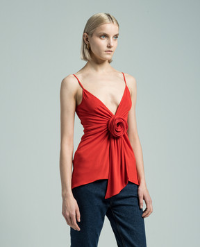 Balmain Red top with floral appliqué CF0AD205JE50
