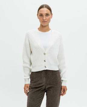 Peserico White cashmere cardigan with monil chain A99525F07K09010