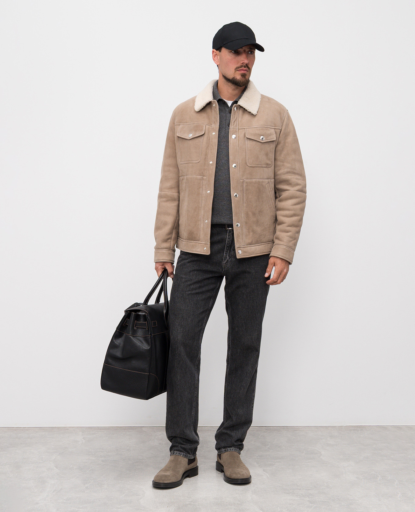 

Grey melange cashmere polo shirt Brunello Cucinelli