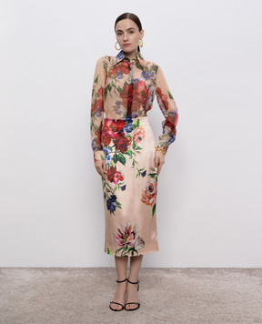 Dolce&Gabbana Beige silk blouse with floral print F5R64TIS1Y7