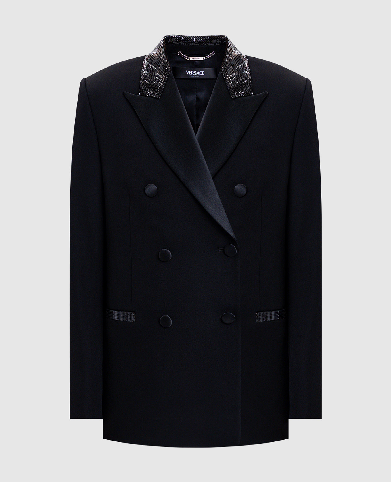 Black double-breasted wool jacket Versace