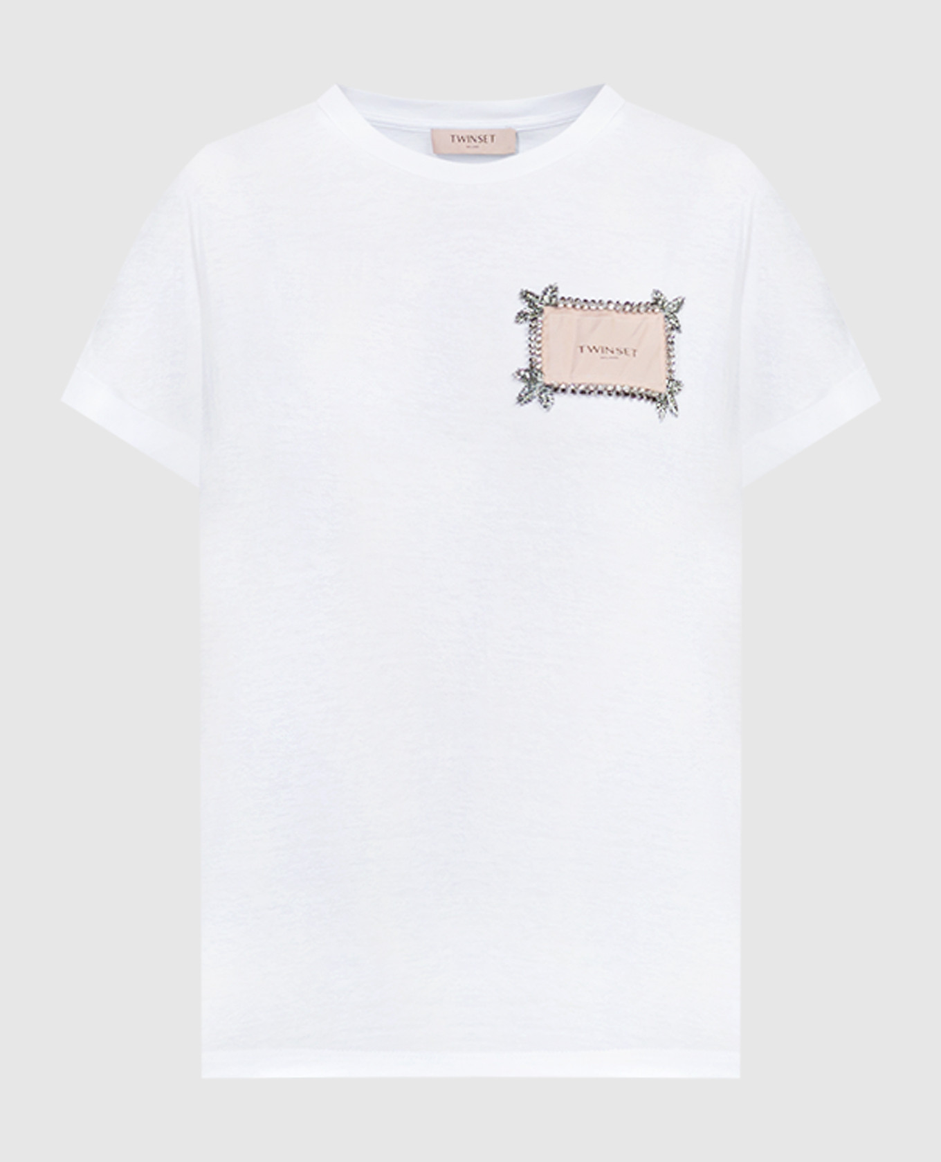 

White t-shirt with logo patch with crystals Twinset, Белый