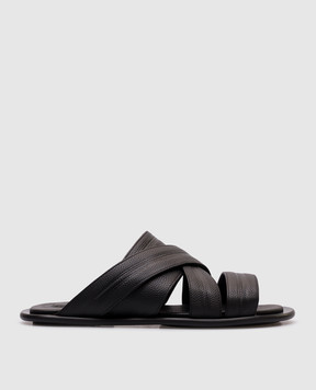 Stefano Ricci Black leather flip-flops UC71CG724MR