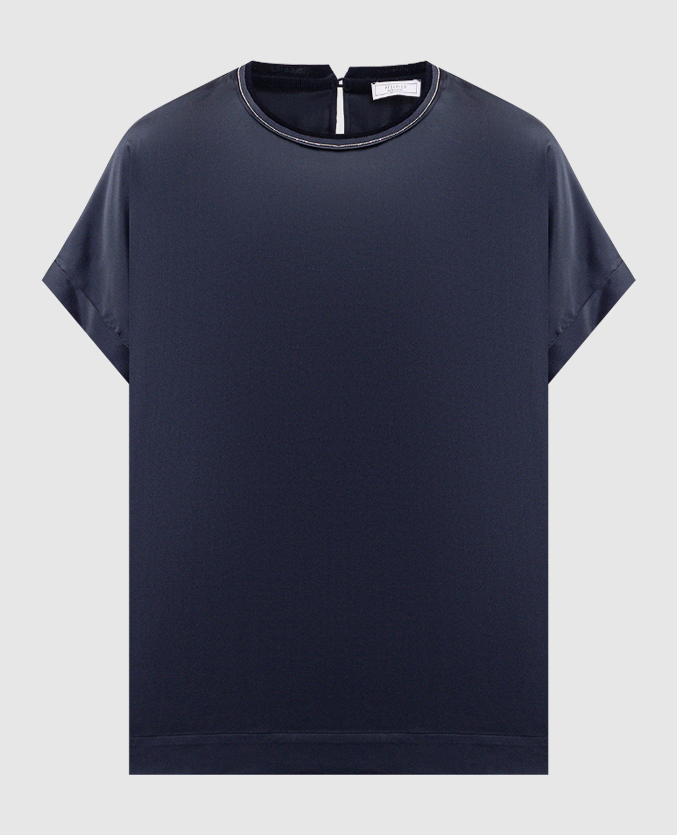 

Blue silk top with monil chain Peserico