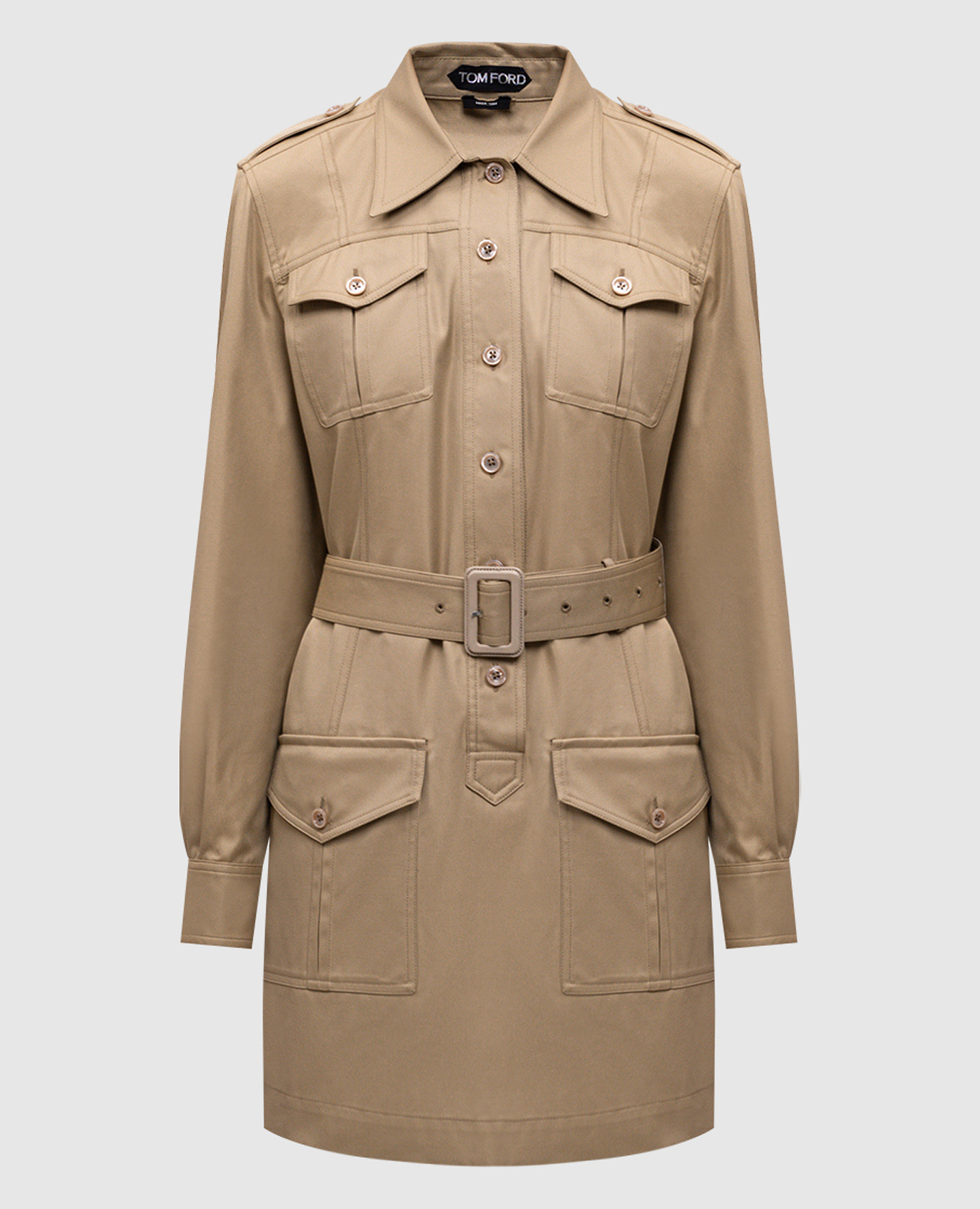 

Khaki SAFARI shirt dress with silk Tom Ford