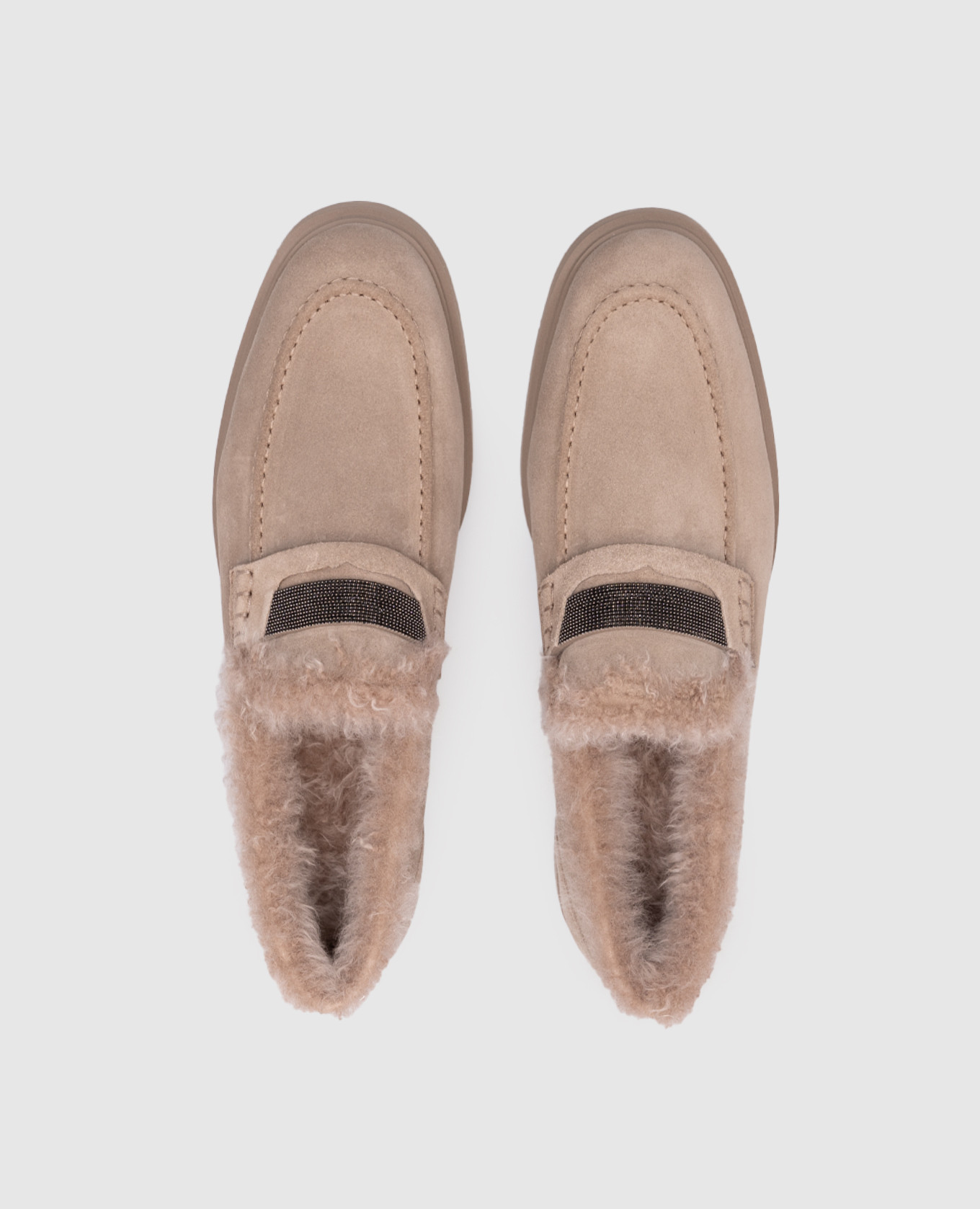 

Beige suede loafers with fur Brunello Cucinelli
