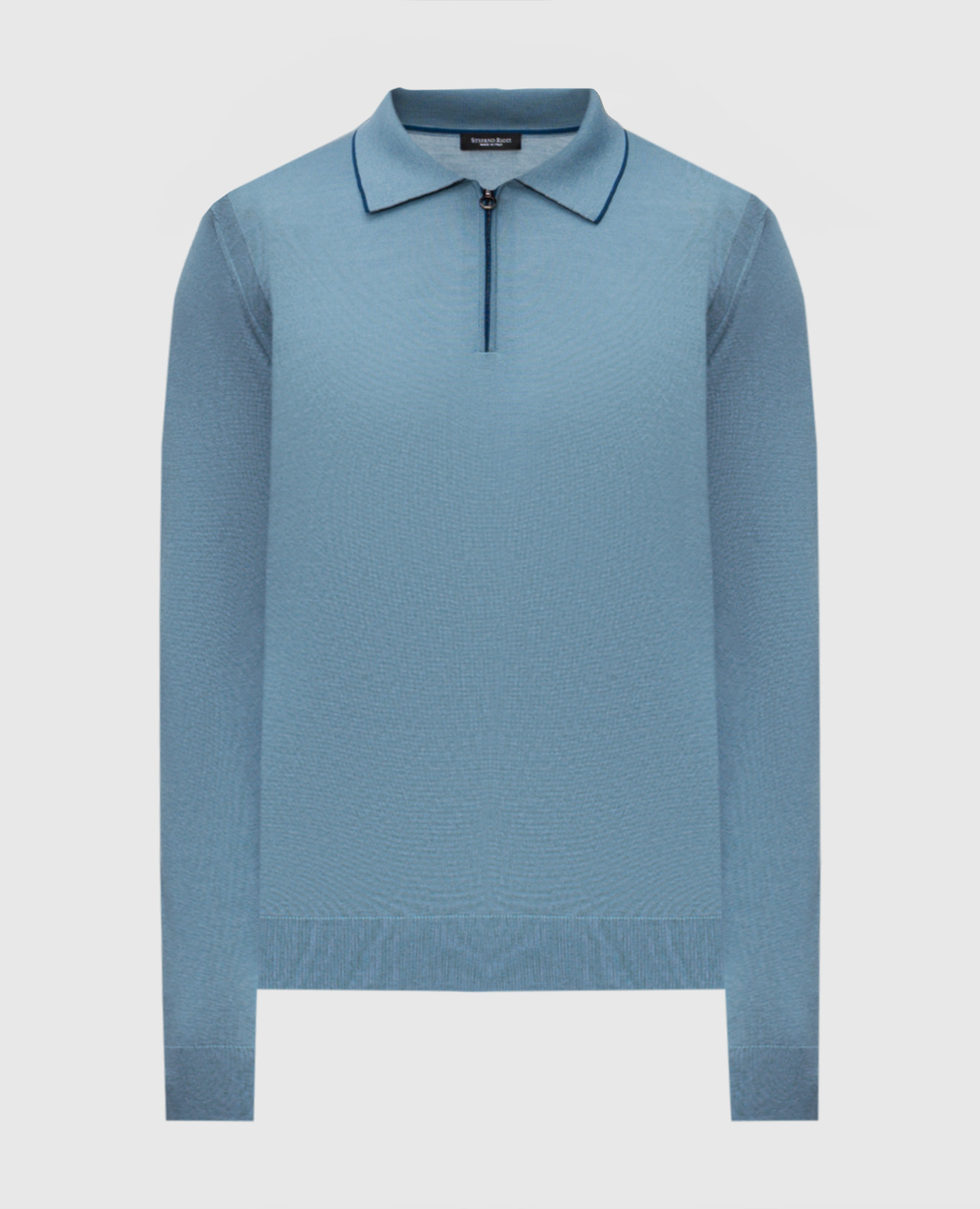 Blue wool, silk and cashmere polo shirt Stefano Ricci