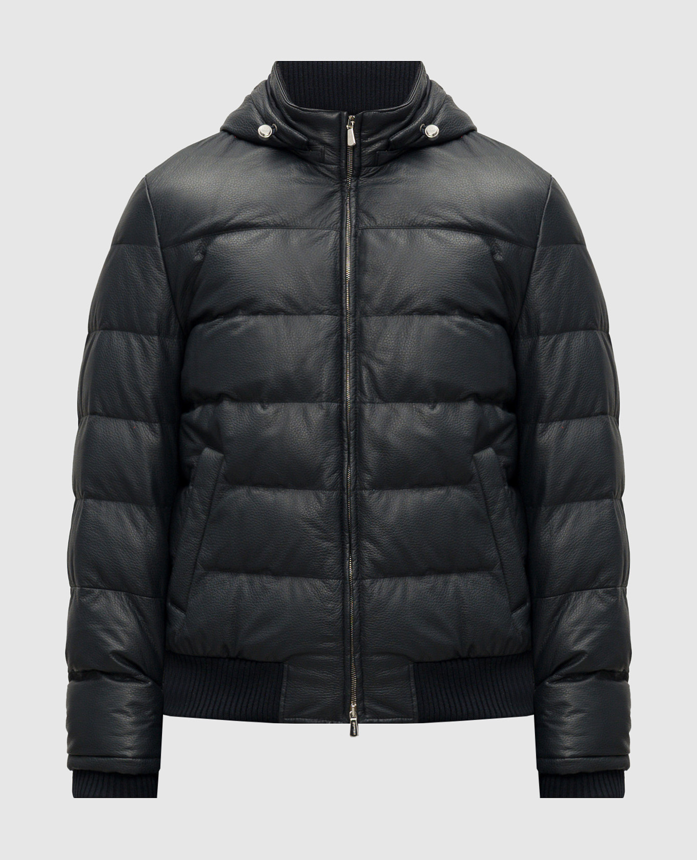 Blue down jacket made of deer leather