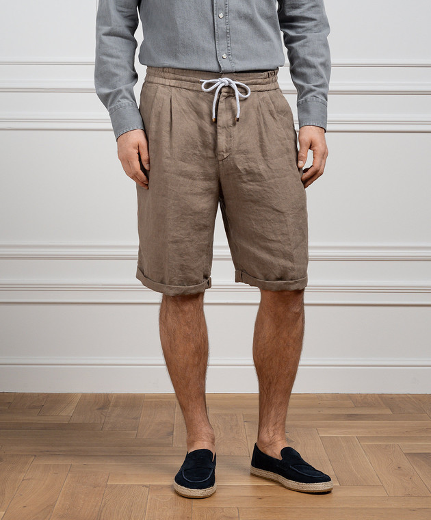 【送料&関税込】Brunello Cucinelli Beige Linen Shorts Brunello Cucinelli - Beige linen shorts M243DU0020 - shop
