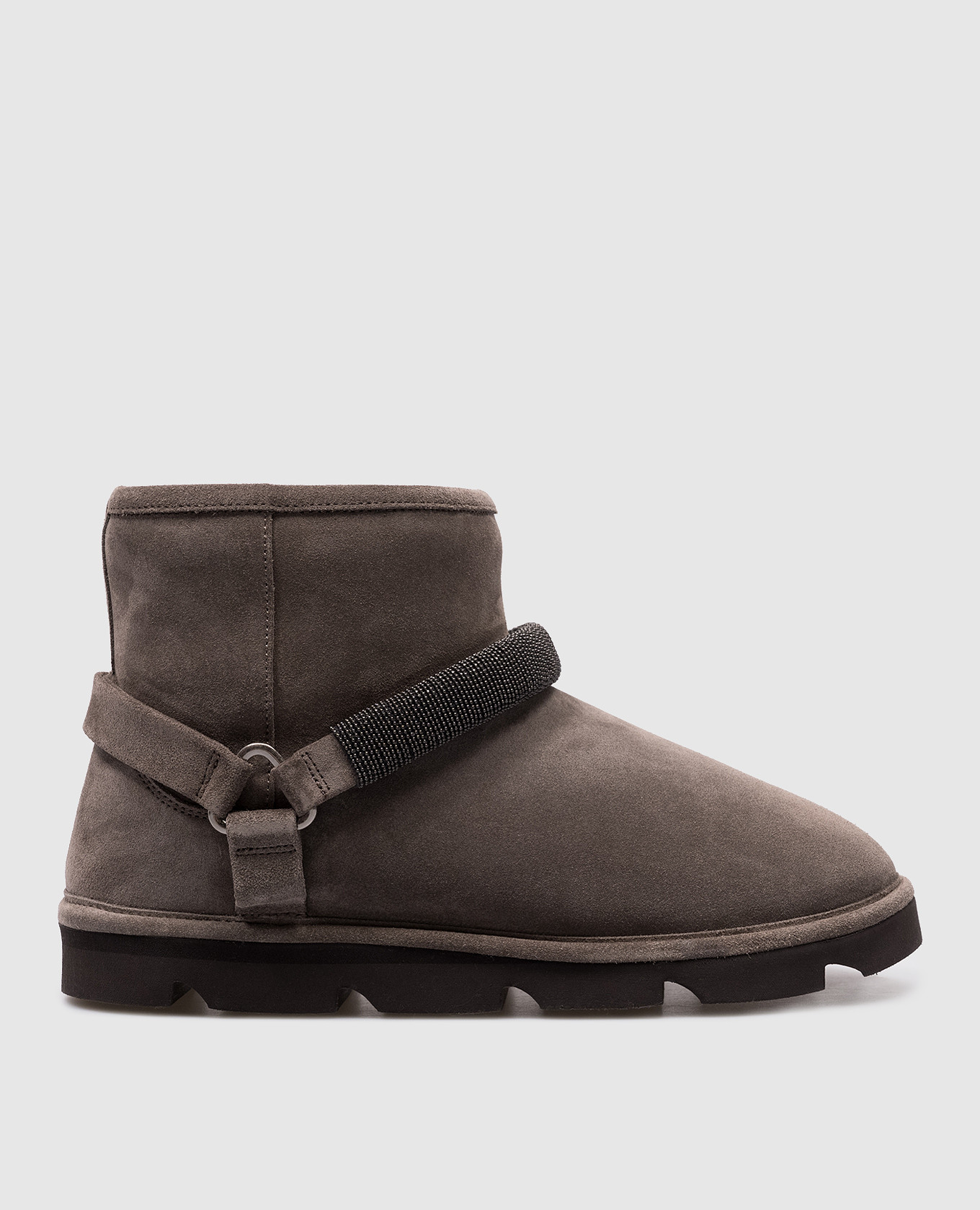 Gray suede uggs with monil chain brunello cucinelli