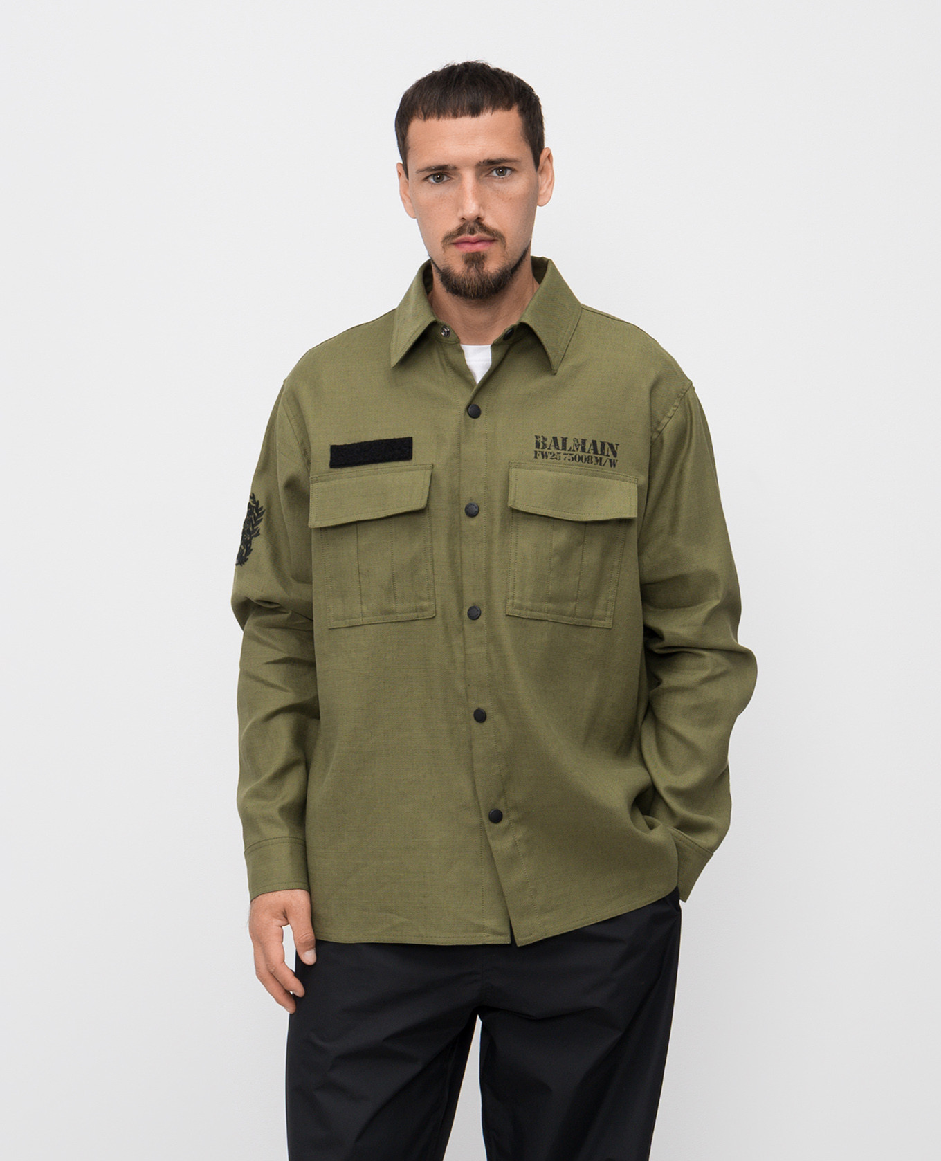 

Khaki linen shirt with logo Balmain