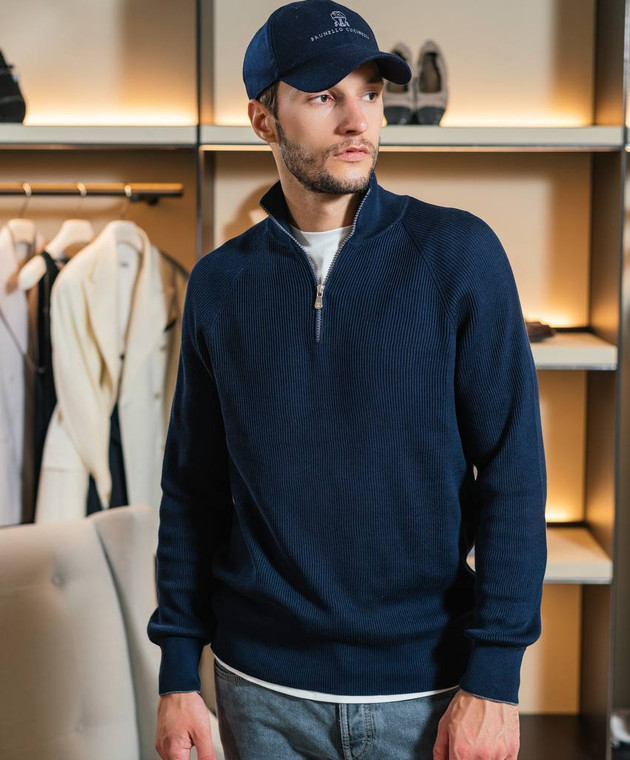 Brunello Cucinelli - Blue wool cap with logo embroidery