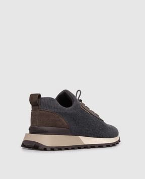 Brunello Cucinelli Blue sneakers with a monil chain MZ60G3074