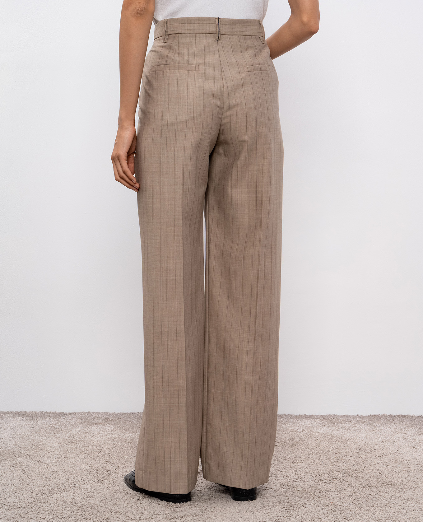 Beige striped wool pants Brunello Cucinelli 4