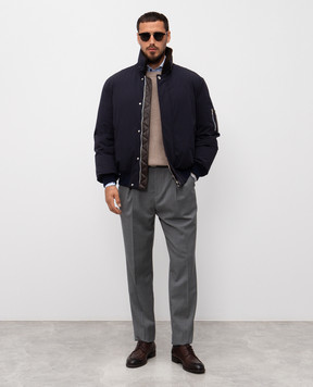 Brunello Cucinelli Grey wool trousers with logo patch MH2443030F