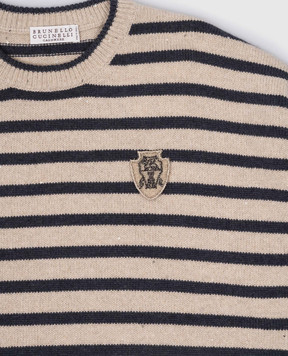 Brunello Cucinelli Children's beige striped wool and cashmere jumper BBMM76300B