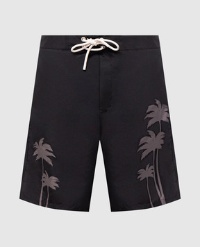 Palm Angels Black palm tree print swim shorts PMFD017S25FAB003