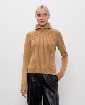 Moncler Brown wool and cashmere sweater with logo patch K20939F00008M4281