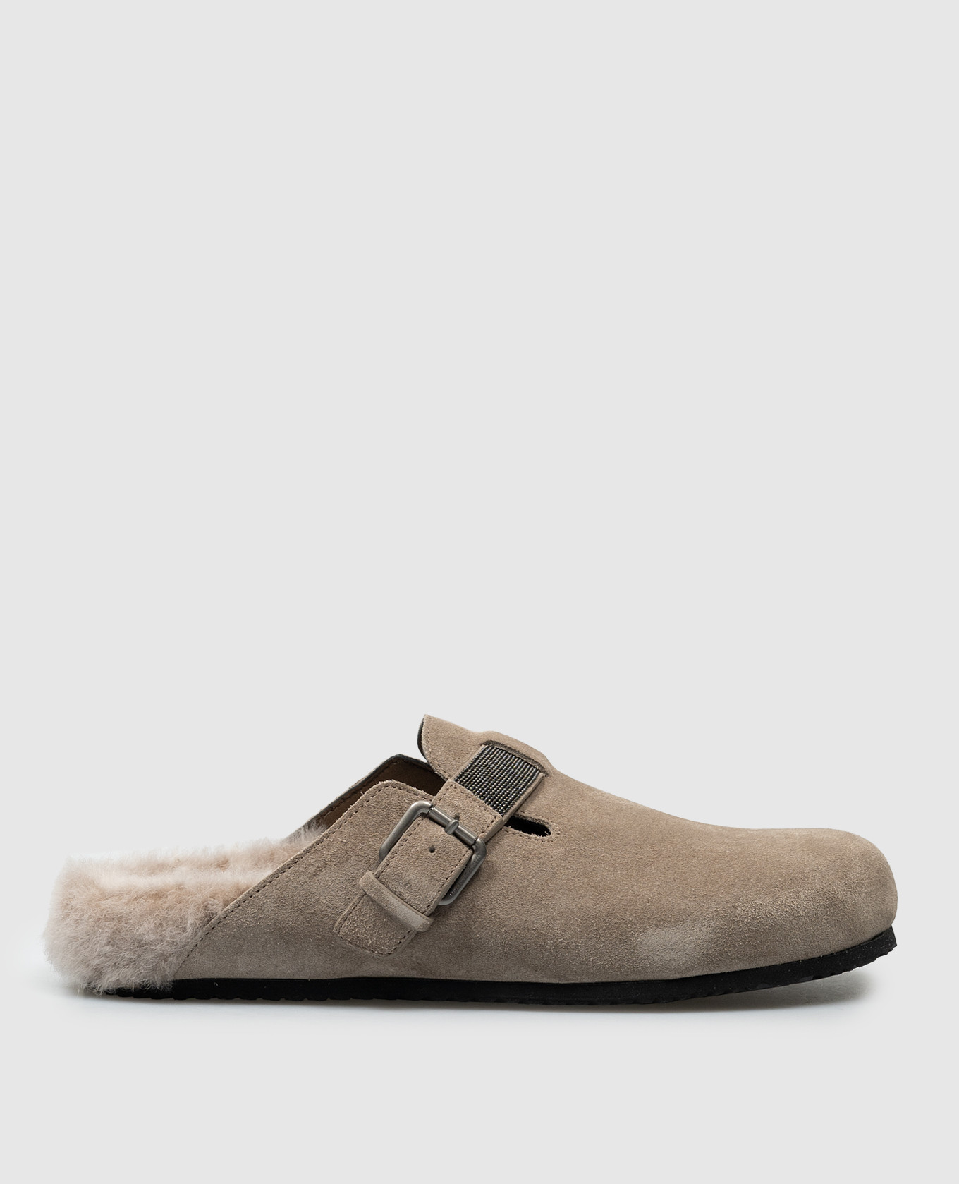 

Beige suede mules on fur with monil chain Brunello Cucinelli