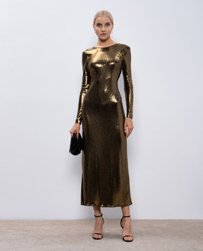 Twinset Gold maxi dress with an open back 242TT2360