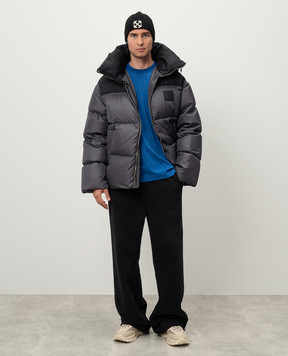 Off-White Gray down jacket with Arrow logo patch OMEJ002F24FAB001