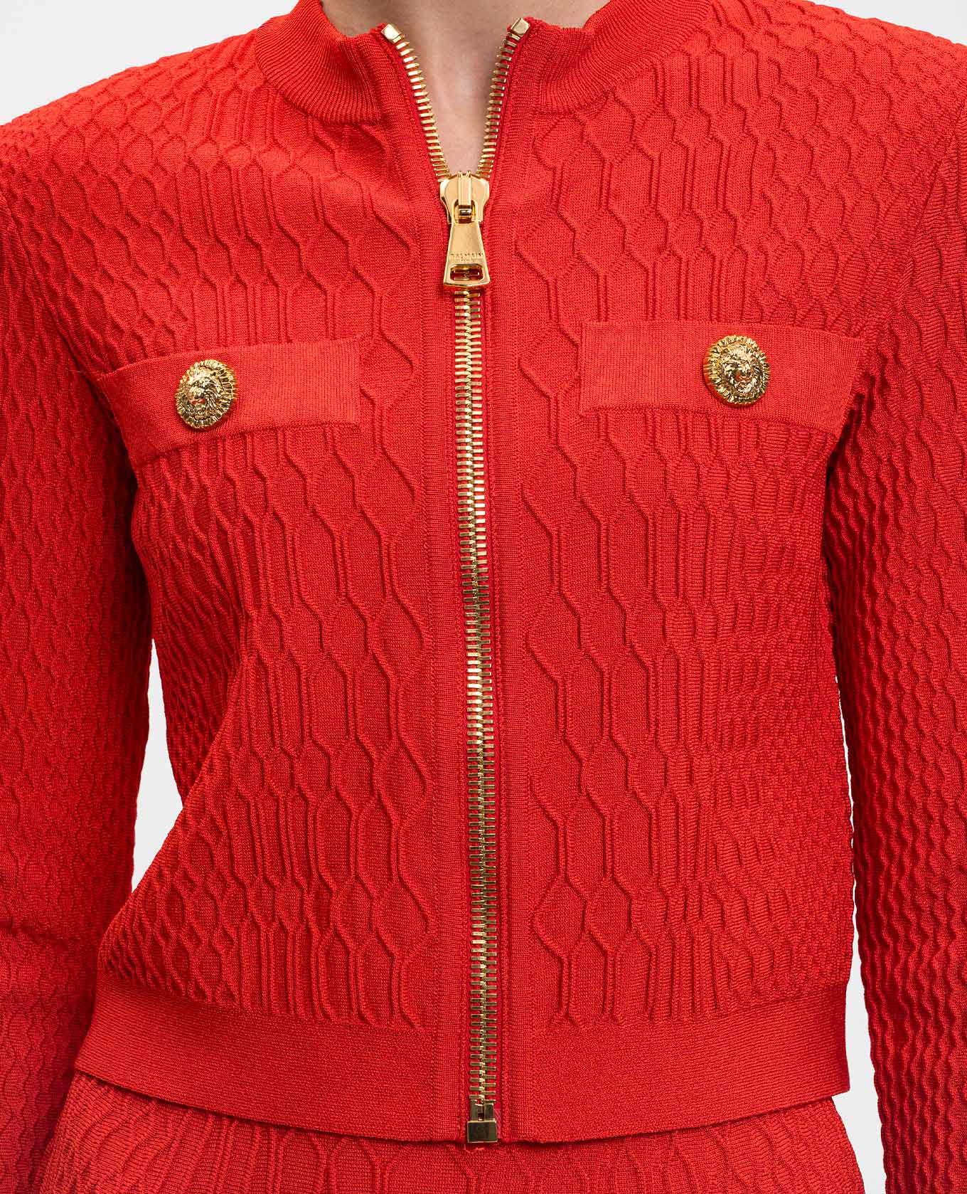 Red cardigan with textured pattern Balmain 5