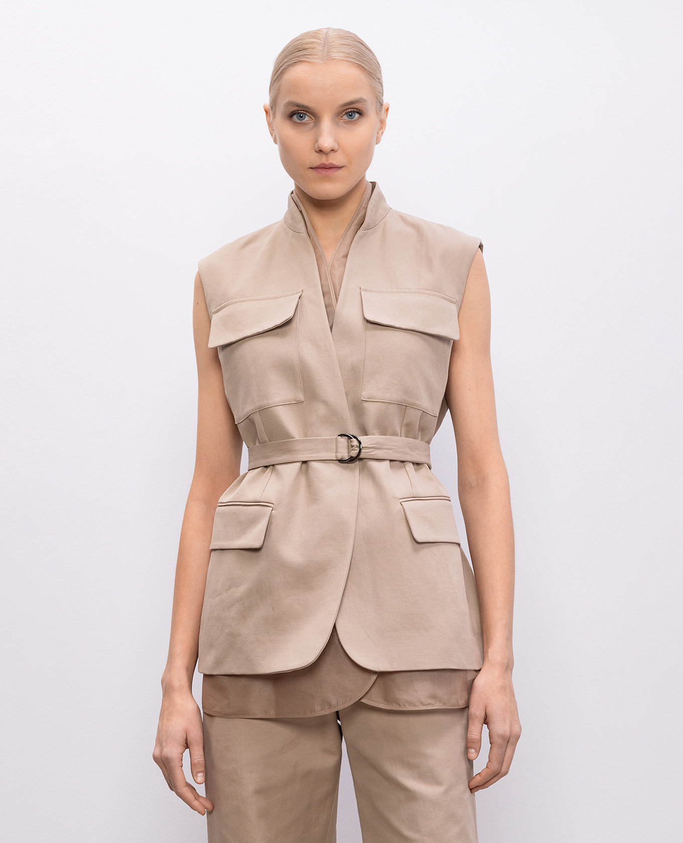 Beige double-breasted vest with linen Brunello Cucinelli 3