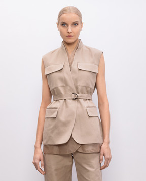 Brunello Cucinelli Beige double-breasted vest with linen ML1457345