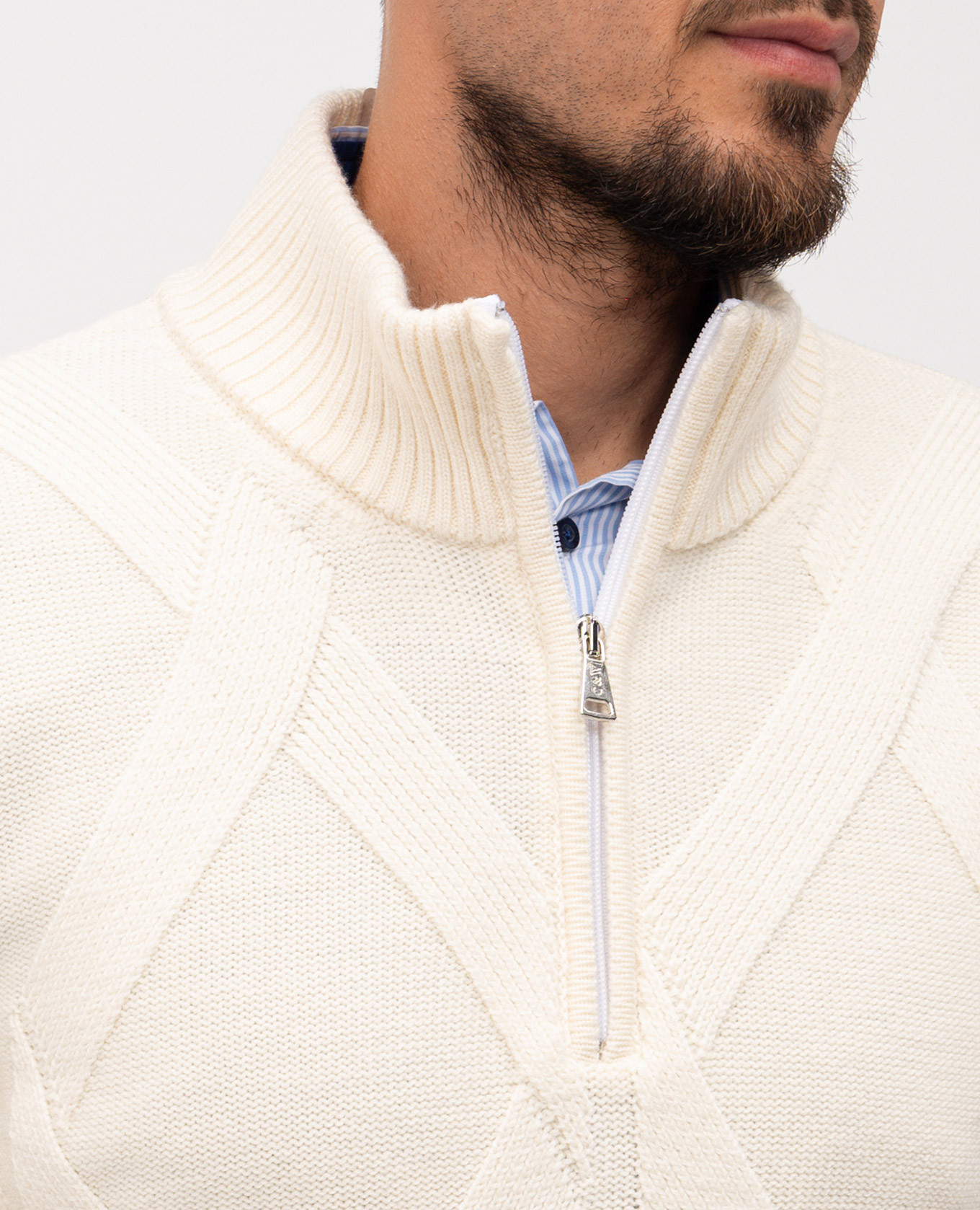 White merino wool sweater with geometric pattern Cashmere&Whiskey 5