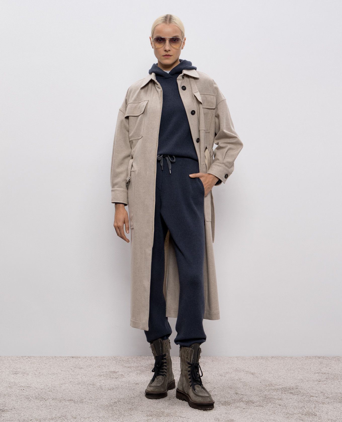 

Blue ribbed wool, cashmere and silk trousers Brunello Cucinelli