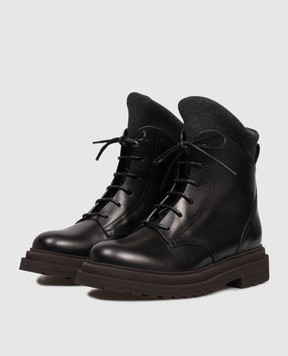 Brunello Cucinelli Black leather boots with a monil chain MZOLG3037P