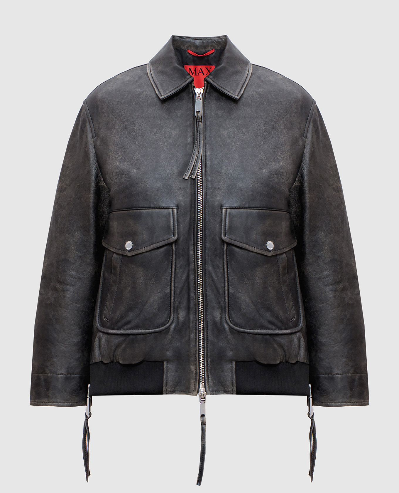 

MASSIMO gray leather jacket with a distressed effect Max & Co, Серый